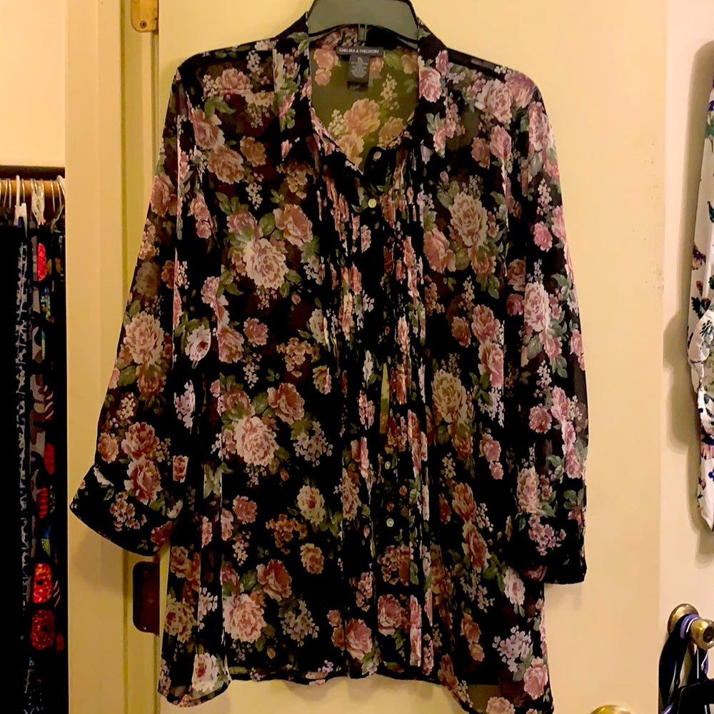 Sheer floral button up shirt